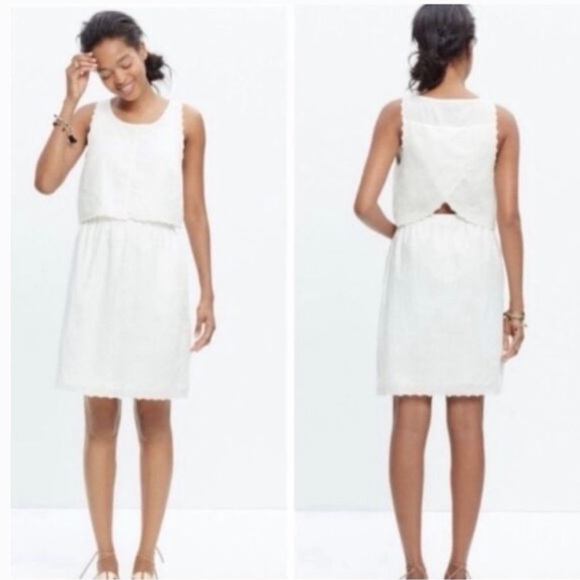 Madewell Dresses & Skirts - Madewell Ivory Cream Eyelet Sleeveless Mini Open Back Overlay Dress.(2)